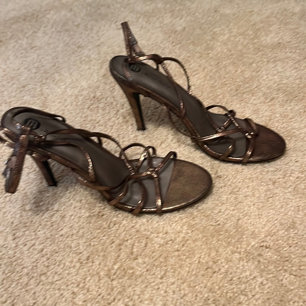 New, never worn Bronze/copper colored metallic heels